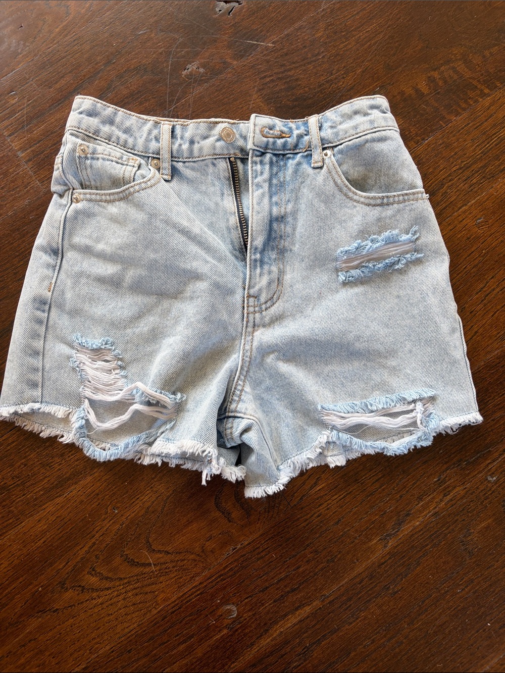 White Fox size xxs High-Rise Distressed Denim Shorts - Light Blue